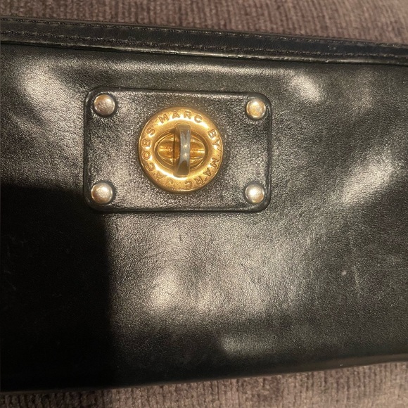 Marc By Marc Jacobs Black Leather Wallet with Metallic Accents